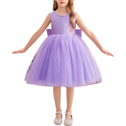 Shein Young Girls' Princess Dress With Faux Pearl Studs, Beaded Butterfly Decor, Suitable For Birthday Party, Dance, Wedding And Flower Girl