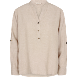 Freequent V-Neck Linen Shirt - Sand Melange