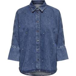 Only Grace 3/4 Rhinestone Shirt - Medium Blue Denim