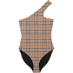 Burberry Check Stretch Nylon Asymmetric Swimsuit - Archive Beige