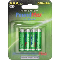 PoundMax AAA 600mAh Rechargeable Batteries 4-pack