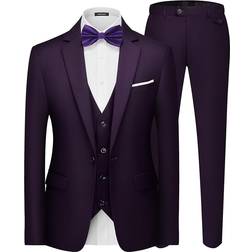 Mage Male Men's Elegant Solid 3 Pieces Suit - Purple