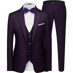 Mage Male Men's Elegant Solid 3 Pieces Suit - Black