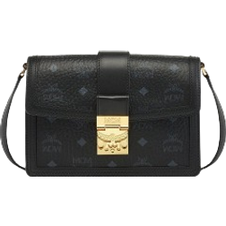 MCM Tracy Visetos Shoulder Bag Small - Black