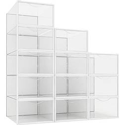 Seseno Store Space Saving Bins Clear White Shoe Rack 24.1x14.5cm 12pcs