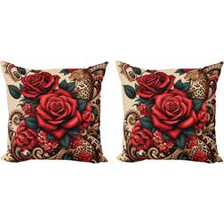 Ambesonne Floral Reversible Cushion Cover Red, Green, Brown (40.6x40.6cm)