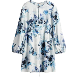 H&M Dress with Tie Belt - White/Blue Floral