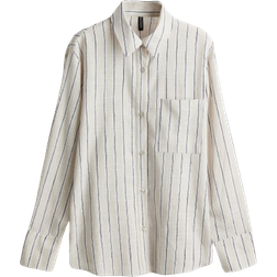 H&M Linen Blend Shirt - Light Beige/Striped