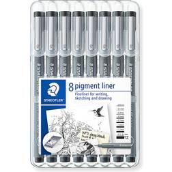 Staedtler 308 SB8 Pigment Liner Pens Black Set of 8