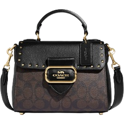 Coach Morgan Top Handle Satchel Bag In Colorblock Signature Canvas With Rivets - Gold/Brown Black Multi