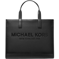 Michael Kors Cooper Logo Embossed Pebbled Leather Tote Bag - Black