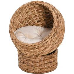 Pawhut Woven Banana Leaf Elevated Cat Bed Wicker Kitten Basket Pet Den L