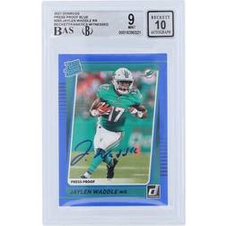 Panini America Jaylen Waddle Miami Dolphins Autographed 2021 Donruss Rated Rookie Press Proof Blue #263 Beckett Fanatics Witnessed Authenticated 9/10 Card