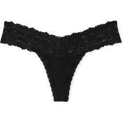 PINK Wink Lace-Trim Thong Panty - Pure Black