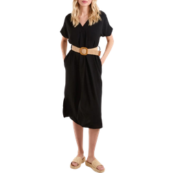 Blue Vanilla V Neck Midi Dress with Belt - Black