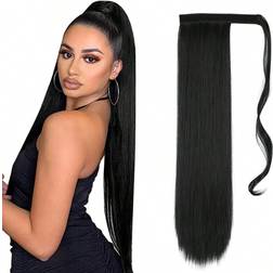 Shein Long Straight Ponytail Extended 22 Inches, Wrapped Ponytail Synthetic Hair Extension Clip In Ponytail Wig Clip Hair
