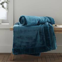 Catherine Lansfield Velvet And Faux Fur Soft Coperta Blu (200x150cm)