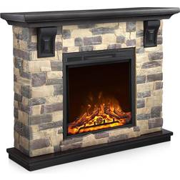 R.W.FLAME Mantel Package, 50 inch Freestanding Stone Fireplace Heater TV Stand with Remote Control, 7 Flame Brightness Settings, 750W/1500W