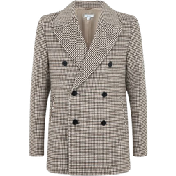 Reiss Albert Wool Dogtooth Double Breasted Coat - Oatmeal