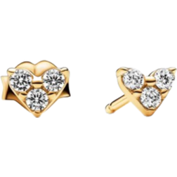 Pandora Triple Stone Heart Stud Earrings - Gold/Transparent