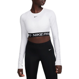 NIKE Pro Women's Dri-FIT Cropped Long-Sleeve Top - White/Black