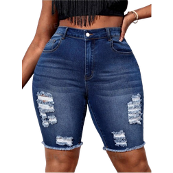 Shein SXY Plus High Waist Ripped Raw Hem Denim Shorts