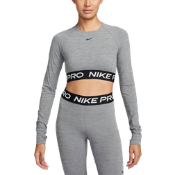 Nike Women's Pro Dri-FIT Cropped Long-Sleeve Top - Smoke Grey/Heather/Black