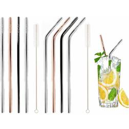 Waloo Straws Stainless Steel with Brush Silver 4-pack