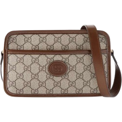 Gucci Trimmed Monogrammed Messenger Bag - Brown