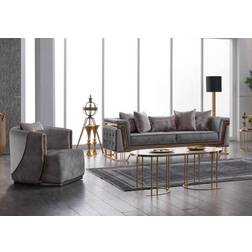 JVMoebel Stainless Steel Grey Sofa 232cm 2Stk. 3-Sitzer