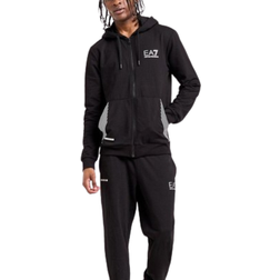 Emporio Armani EA7 7 Lines Full Zip Hooded Tracksuit - Black