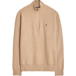 Polo Ralph Lauren Mesh Knit Cotton Quarter Zip Jumper - Camel Melange