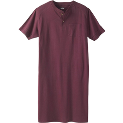 KingSize Short Sleeve Henley Nightshirt - Deep Burgundy