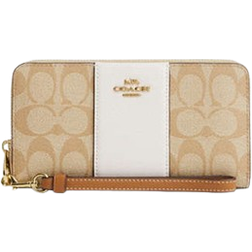 Coach Long Zip Around Wallet In Signature Canvas With Stripe - Im/Light Khaki/Chalk Lt Saddle