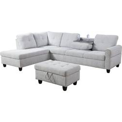 Charlton Home Sciortino 3 Light Gray Linen Sofa 97.2" 4 Seater