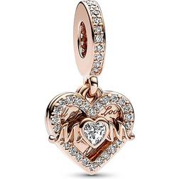 Pandora Heart & Mum Dangle Charm - Rose Gold/Transparent