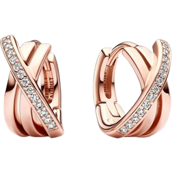 Pandora Crossover Pavé Hoop Earrings - Rose Gold/Transparent