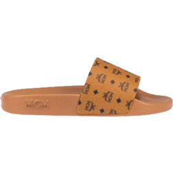 MCM Monogram Print Rubber Slides - Cognac