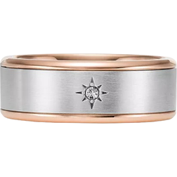 Fossil Classic Two Tone Band Ring - Silver/Rose Gold/Transparent