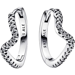 Pandora Sparkling Wave Hoop Earrings - Silver/Transparent