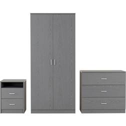 SECONIQUE Felix Bedroom Set Grey Wardrobe 80.5x180cm 3pcs