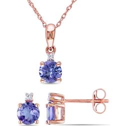 Gem & Harmony Pendant and Earrings Set - Rose Gold/Tanzanite /Diamonds