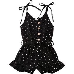 Iddolaka Toddler Baby Girl Heart Print Suspender Romper - Black