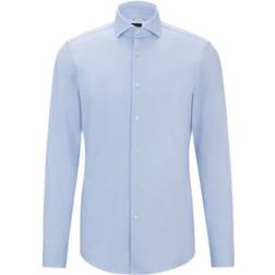 HUGO BOSS Hank Easy Iron Structured Stretch Slim Fit Shirt - Light Blue