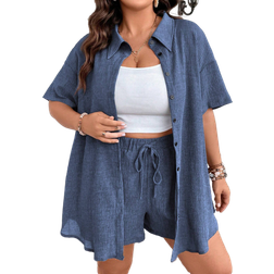 Shein LUNE Plus Drop Shoulder Shirt & Knot Front Shorts