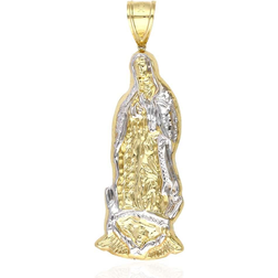 WJD Exclusives 10K Yellow Gold Diamond Cut Guadalupe Virgin Mary Pendant Charm 4"