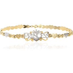 WJD Exclusives 10K Gold Two-Tone Heart & Kisses "PRINCESS" XO Ankle Bracelet 10"