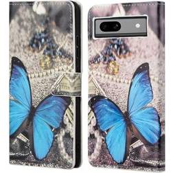 MTP Products Google Pixel 8a Style Series Pung Taske Blå Sommerfugl