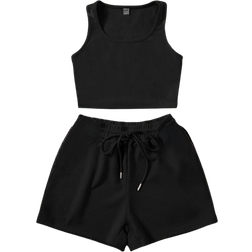 Shein EZwear Scoop Neck Tank Top And Track Shorts Two Piece