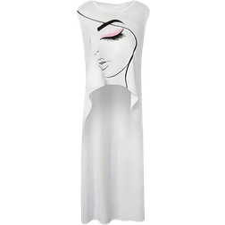 Shein SHEIN LUNE Women's Abstract Face Print Sleeveless Blouse With Front-Short-And-Back-Long Hemline